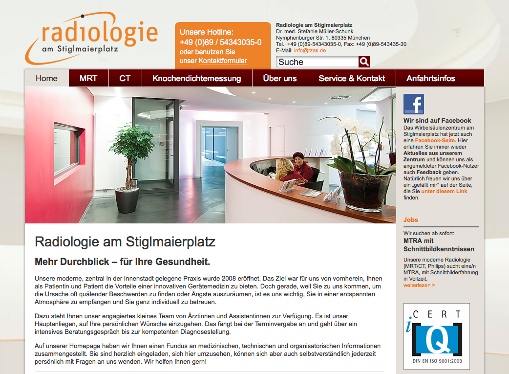 Website der Radiologie am Stiglmaierplatz, München