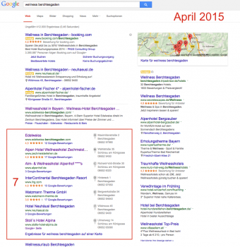 Layout der lokalen Suchergebnisse im April 2015