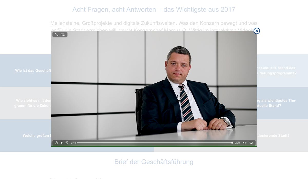 Interaktives Videointerview digitaler Geschäftsbericht 2017 der Stadtwerke Duisburg