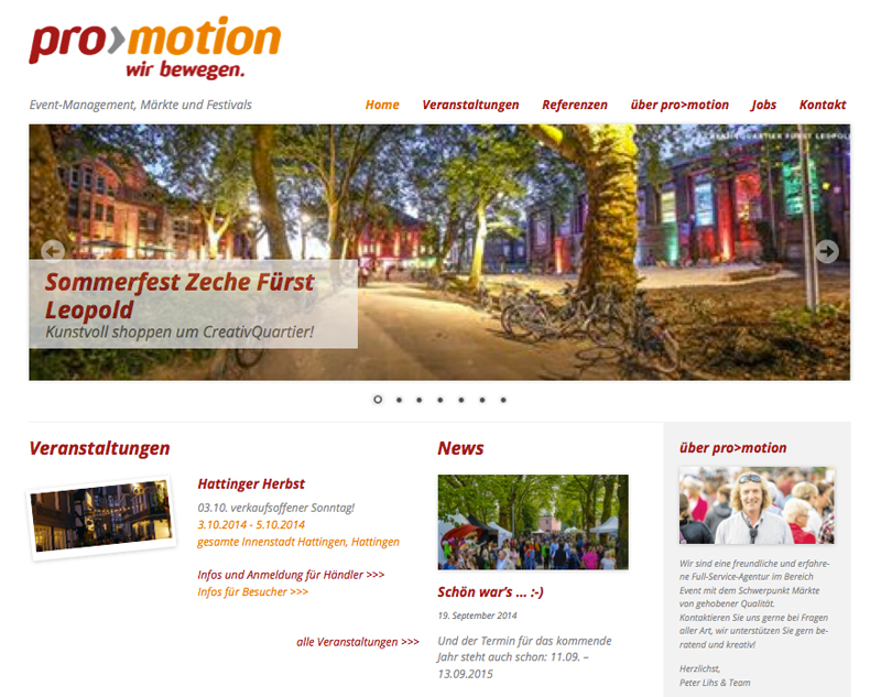 Website von pro>motion – Event-management, Märkte und Festivals